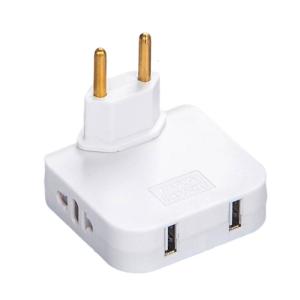 4.8mm Rotatable Plug European Multiple Outlet Power Converters with 2 Socket and USB Fast Charging Compatibility