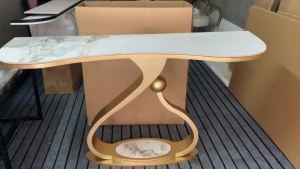 CraftedLiving SG-Nordic Style Rock Slab Entryway Table Modern Living Room End View Table Against Wall Side Table