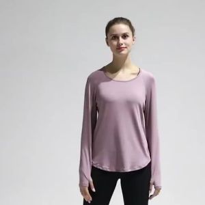 FCHOLA 2026 Women Workout Yoga Shirts Long Sleeve Crop Top Fitness T-shirts Running Clothes Silky Breathable SportsWear