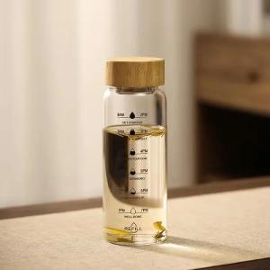 Outdoor Sports Water Bottle Large Capacity Glass Drink Cup Milk Juice Water Bottle with Time Marker Cover Birthday Gift