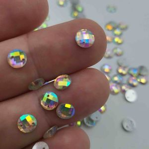 DIAMON RESIN KRISTAL MOTIF BULAT RATA UKURAN 6 MM WARNA PUTIH PELANGI AB KUALITAS BAGUS KILAU PER LUSIN