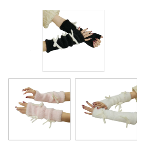 Trendy Furry Arm Sleeves Graceful Bowknot Armwear Furry Fingerless Gloves for Winter Outdoor Activities