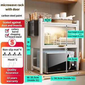 Kitchen Countertop Microwave Rack Carbon Steel Multi-Layer Closed Dust-Proof Cabinet Oven Storage Rack With Cabinet Door