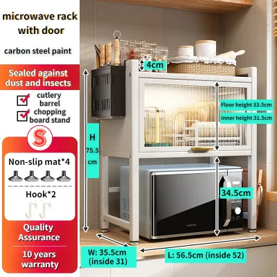 Kitchen Countertop Microwave Rack Carbon Steel Multi-Layer Closed Dust-Proof Cabinet Oven Storage Rack With Cabinet Door
