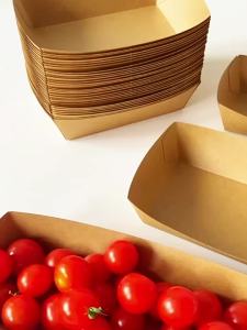 50Pcs Paper Tray Disposable Food Tray Kraft Paper Boat Tray for Snack Fries Cake Goodies Container Wholesale