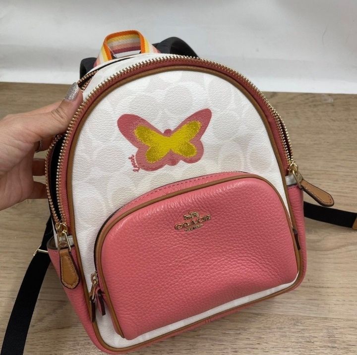 New Coach Mini deals Court Backpack Signature Canvas With Butterfly/Leather