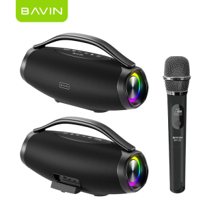 BAVIN BM25 Outdoor Wireless Bluetooth Speaker Splashproof Karaoke Machine w/ Wireless Microphone & RGB Lighting