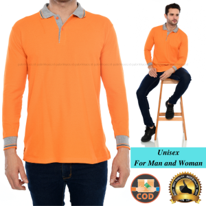 Kaos kerah Pria // Kaos Polo Shirt Pria Lengan Panjang // Kaos Polos Pria // Kerah Pria Polos // Kaos Seragam polos OREN KERAH ABU