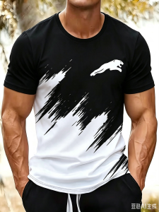 [Local Stock] VCC Fashion new Black and white minimalism printed Short Sleeve T-Shirt Top summer leisure breathable fitness sports t shirt for man