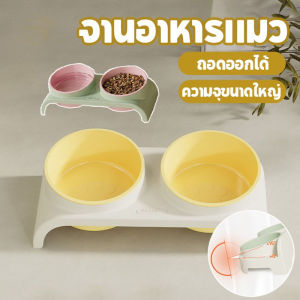 Cozyi จานอาหารแมว จานข้าวแมวชามคู่ ชามอาหารแมว วัสดุ PP มุมเอียงทอง 15 ° ถอดออกได้ ไม่ทำร้ายคอ