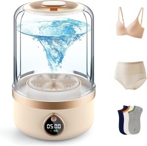 Portable Washing Machine 1.5L Underwear Washer Rechargeable Cordless Makeup Sponges Cleaner Deep Clean Socks Underwear Baby Clothes Washing Machine for Apartment Dorm Camping (Beige)
