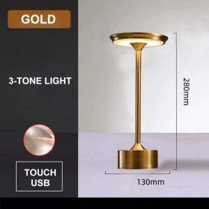 【Local delivery】Metal Table Lamp LED Touch Dimming Rechargeable Wireless Night Light 3 Colors Adjustable for Restaurant Hotel Bar
