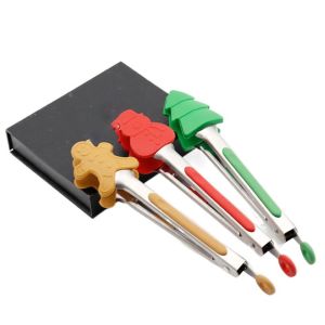 HJKL ซิลิโคนทำจากซิลิโคน การออกแบบที่ทันสมัย ป้องกันสนิมป้องกัน อุปกรณ์เสริมห้องครัว ของตกแต่งคริสต์มาส เหล็กไร้สนิม เครื่องมือทำสลัด ที่คีบบาร์บีคิว คลิปหนีบสเต็ก คลิปบาร์บีคิว คลิปหนีบอาหาร