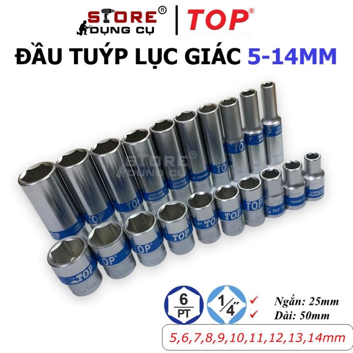 5-14mm Đầu tuýp 1/4 Top, Đầu khẩu ngắn 1/4 inch, đầu tuýp dài 1/4” đủ ...