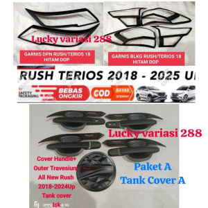 PAKET GARNISH LAMPU DEPAN BELAKANG COVER HANDEL TANK COVER ALL NEW RUSH 2018-2024 UP HITAM DOFF OUTER PLATINUM POLOS & MODEL TRAVESIUM