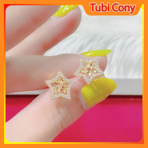 [ b1345 ] Đôi Bông Tai Nữ Sao 05 Cánh Đẹp Đính Đá Moissanite  - Mang Y Vàng Thậ.t - Dễ Phối Thời Trang - Hàng Xuất Khẩu - Khuyên Tai Mạ Vàng 22622u100