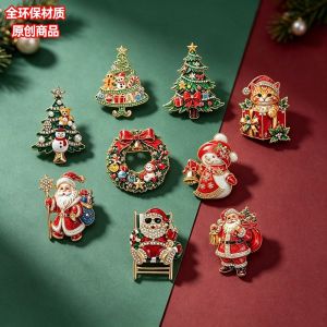 MZRTNZ Full Rhinestones Christmas Tree Brooch Alloy Enamel Rhinestone Brooch Lightweight Green Christmas Crystal Pins