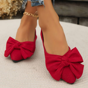 Free Shipping Autumn New Collection: WomenS Shallow-Toe Flat Casual Shoes Available In Plus Sizes With A Bow And Pointed Toe Design Perfect For Easy Wear