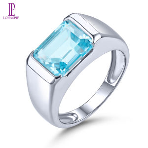 Lohaspie Jewelry Original 5.8 Carats 925 Big Stone Silver Ring For Women Natural Sky Blue Topaz Ring Natural Gemstone Ring Topaz Ring For Women Jewelry