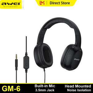 Awei GM-6 Noise Cancellation HiFi Super Bass Retractable Headphones for Gaming Music PC Phone 3.5mm Jack Wired Head Mounted Headset with Control Mic Original