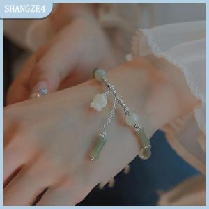 【SHANGZE4】 Trung Quốc Phong Cách Retro Màu Xanh Lá Cây Tre Doanh Đính Cườm Vòng Đeo Tay Cho Phụ Nữ Của Thời Trang Đơn Giản Quyến Rũ Hợp Kim Hoa Vòng Đeo Tay Đồ Trang Sức Quà Tặng