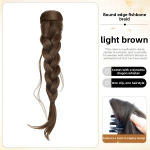 VGMJ Long Fishbone Braids Ponytail Extensions 15 Inch Claw Clip Twist Braid Hairpiece Hair Accessories Fluffy Handmade Braids Pony Tails for Women