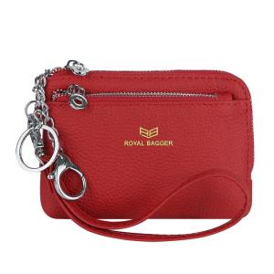 Hoàng gia Bagger RFID Ví đựng xu với Keychain da thật nhiều khóa kéo Ví cầm tay xách tay Wristlet đồ đựng thẻ 1903-1