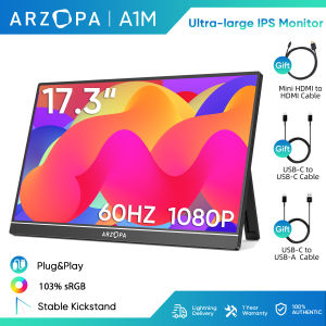 ARZOPA A1M - 17.3" Portable Monitor 1080P FHD 103% sRGB IPS Gaming Monitor Laptop Monitor with Built-in Kickstand HDMI USB C External Screen for PC Mac Phone Xbox PS5