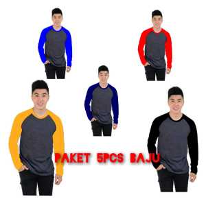 KAOS RAGLAN COW0K POLOS PAKET 5PCS BAJU \ KAOS RAGLAN CEWEK LENGAN PANJANG ATASAN PRIA / KAOS MURAH / KAOS DISTRO / KAOS SIMPLE