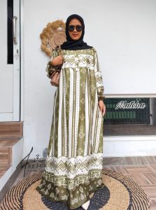 Gamis Kondangan Enzy Silk Motif | Terbaru Silk Mewah Dress Wanita Motif Etnich