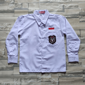 Seragam Sekolah SD - Baju Kemeja Putih Lengan Panjang - Polos / Dengan BET Bendera Merah Putih + OSIS - Atasan untuk Anak