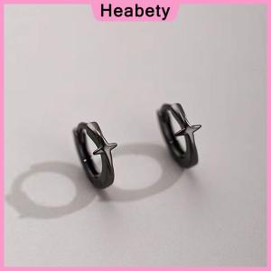 Heabety Four-pointed Star Cross Small Hoop Earrings For Men Women Hip Hop Retro Black Silver-color Street Gothic Ear Jewelry