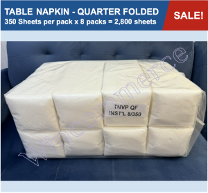 8 PACKS Quarter Folded Table Napkin WHITE Virgin Pulp 350 Sheets per pack total of 2800 sheets  [12 inches x 10 inches] [ Table Napkin towel / Quarter Folded / Tissue ]