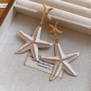 HEALMEYOU Ear Pendant Starfish Metal Stud Earrings Iron Material Bohemia Style Long Tassel Earrings Fashion Star Starfish Dangle Earrings Women