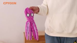 CPYOSN 2 Pack Octopus Dog Toys No Stuffing Squeaky Crinkle Plush Chew Toys Mess-Fress Design Interactive Squeaker & Crinkle Sounds Machine Washable 12.6 Inch for All Breeds
