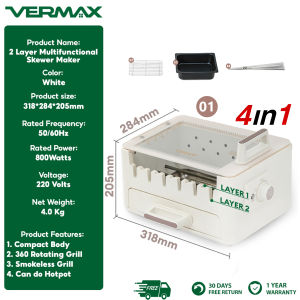 Vermax 3IN1 Electric BBQ Grill 3-Tier Nonstick Smokeless Mini BBQ Griller + Fry Pan + Soup Pot for Outdoor/Indoor Cooking