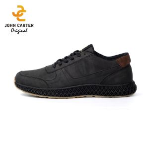 John Carter Neacal Hitam Sepatu Kerja Kasual Semi Formal Pria Kulit Sintetis
