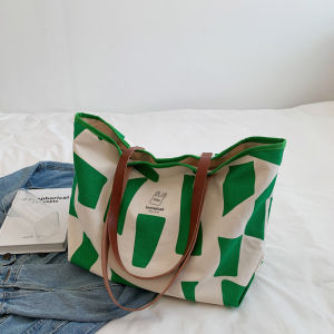 Canvas plaid large-capacity simple student portable shopping handbag shoulder bag leisure bag
