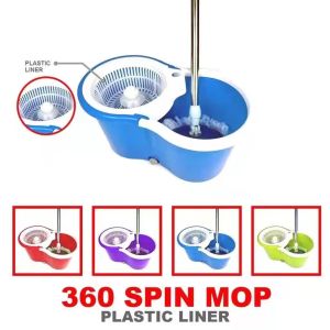 (Free 2PCS Mop cloth)Magic spin mop BIG with bucket 2 heads rotating 360( random color )