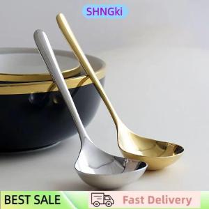 SHNGki Stainless Steel Big Head Round Spoon Net Red Golden Dinner Long Handle Stirring Dessert Spoons For Kitchen Accessories Gadgets