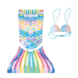 2 PCS Set Girls Mermaid Tail Childrens Swimwear Bikini Walking Model Mermaid Tail Girls Cute Swimwear Fashion Show Clothes Rainbow Color