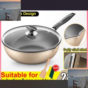 【even heat distribution】28 / 30 / 32 / 34cm non stick frying pan non stick pan non stick wok pan cooking pan non stick pot with pot cover honeycomb wok egg pan 不粘锅