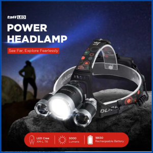 TaffLED senter kepala Power Headlamp 3 LED 5000 Lumens Cree XM-L T6 mendaki camping super terang -HD