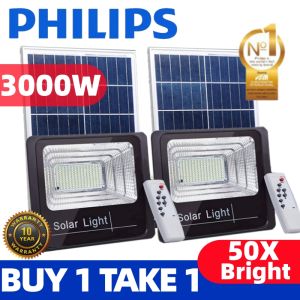 PHILIPS Solar Light 50X Bright BUY 1 TAKE 1 3000W LED Outdoor Sensor Solar Flood Light Waterproof