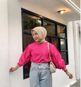 Moni Blouse Katun Linen - Blouse Puffy Lengan Balon - Atasan Wanita Korean Style