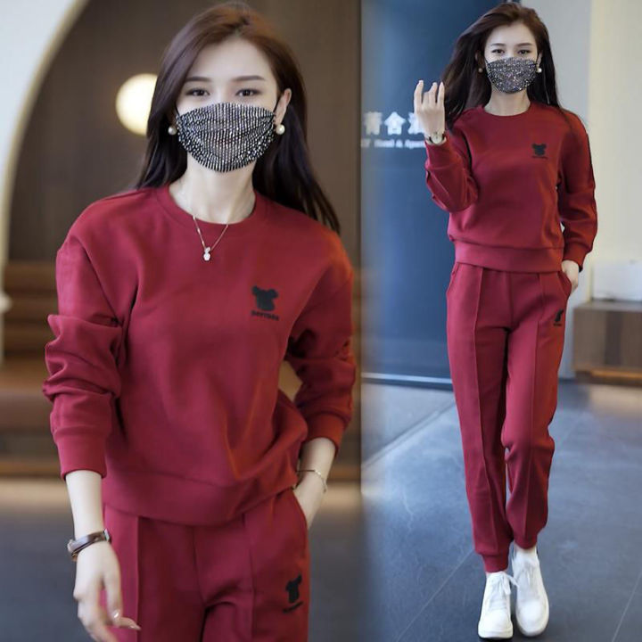 2024 New Women Ladies Casual Sports Suit Set Wear Large Size Lady Tracksuit  Top and Long Pants（Sweatshirt + Trousers）Autumn Winter Two Piece Set