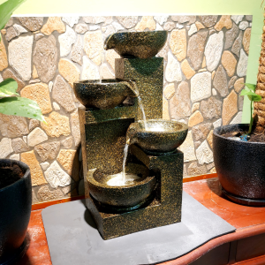 Elegant Resin Waterfall Fountain with Illuminating LED Lights for Outdoor & Garden