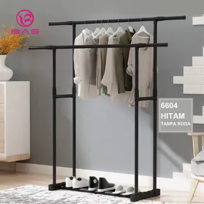BAS Stand hanger double sisi gantungan baju hanger tas rak serbaguna dengan roda Hitam
