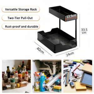 Veckle Pull Out Rack Kitchen Under Sink Organizer Basket Rack Sliding Storage Organizer Cabinet Condiment Storage Condiment Storage Basket