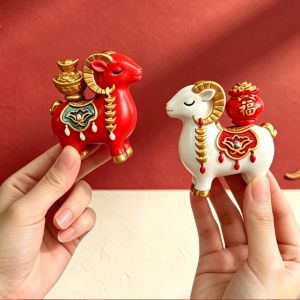 YRUQYS Fortune 2027 Zodiac Goat Figurine Resin Rotating Ingot Year of The Sheep Mascot Ornament Cute Mini Sheep New Year Ornament Car Dashboard